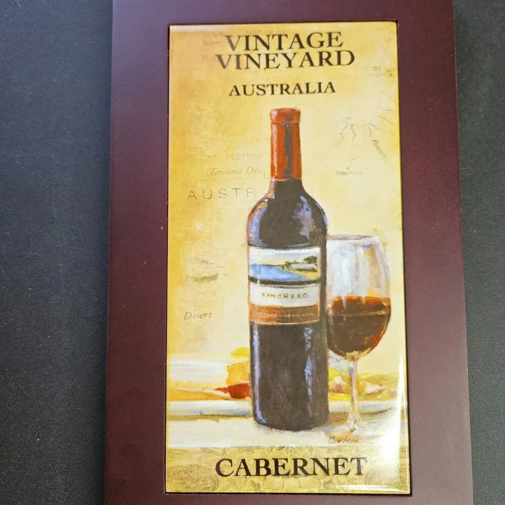 Vintage Vineyard Decor Australia Cabernet, California Chardonnay Tile & Wood